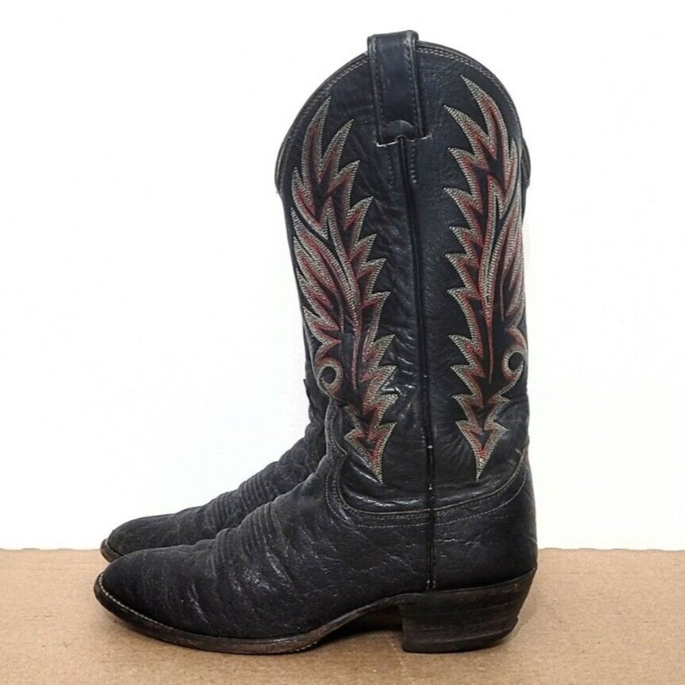 Justin Black Exotic African Leather Cowboy Boots Mens Size 7 Western 8550